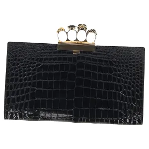 Alexander McQueen Skull Four Ring Clutch in Black Leather