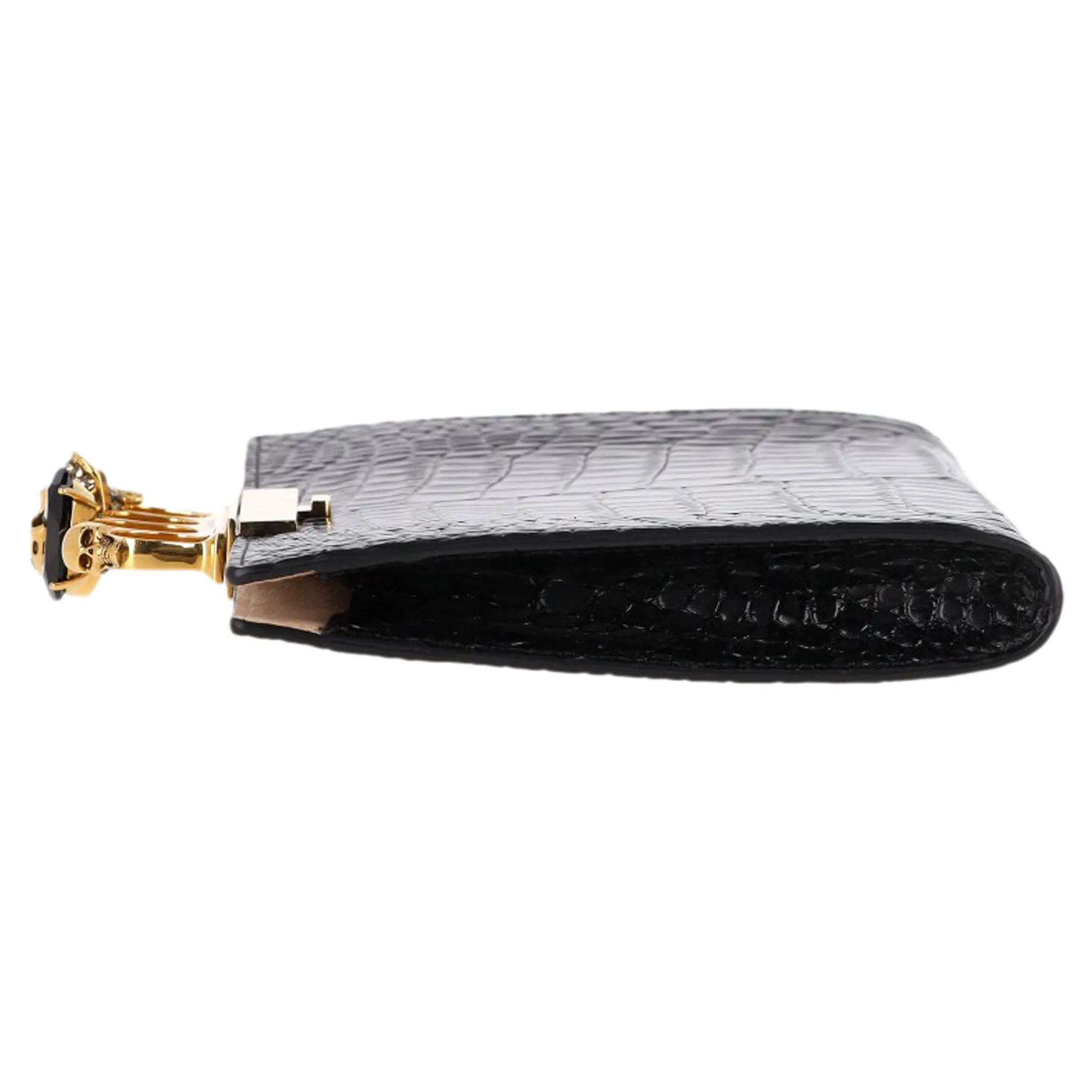 Alexander McQueen Skull Four Ring Clutch in Black Leather