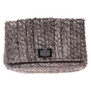 Anya Hindmarch Rosalyn Fringed Clutch Bag in Metallic Grey Leather