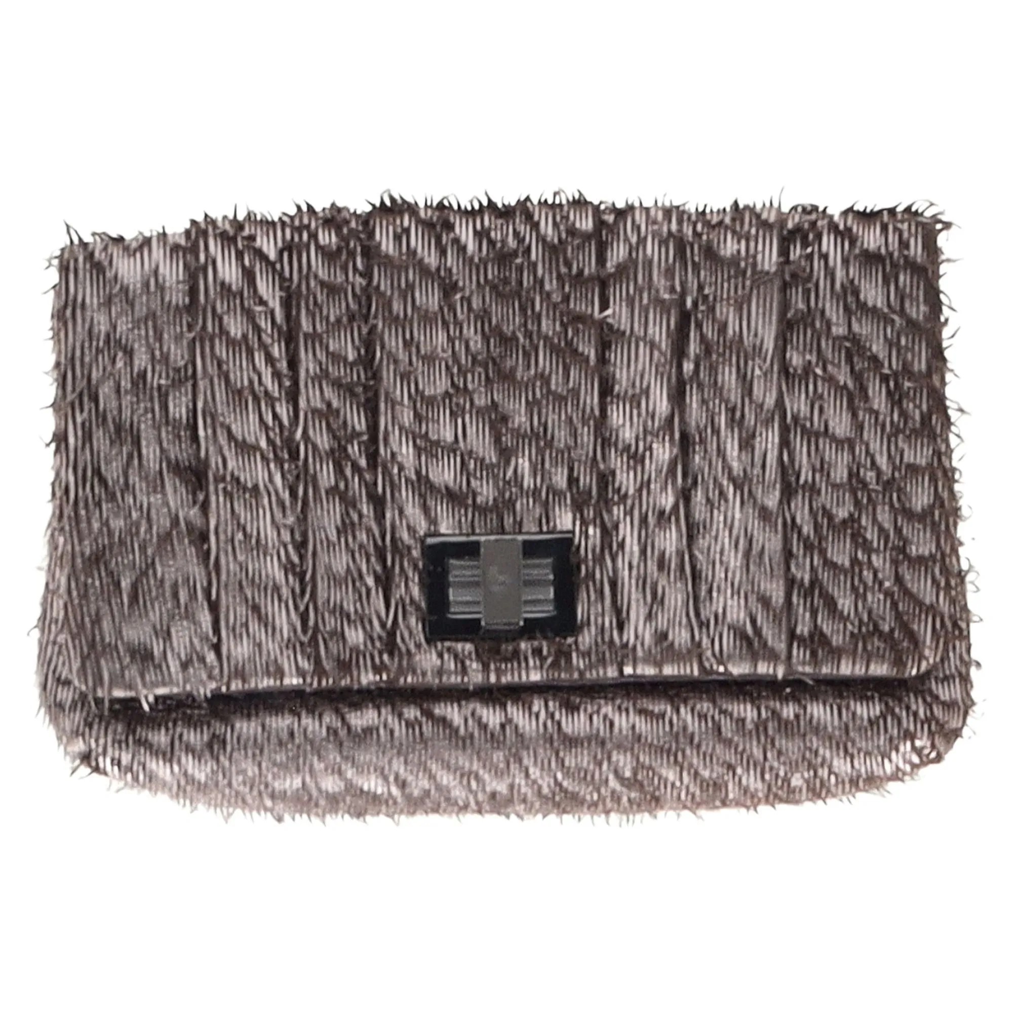 Anya Hindmarch Rosalyn Fringed Clutch Bag in Metallic Grey Leather