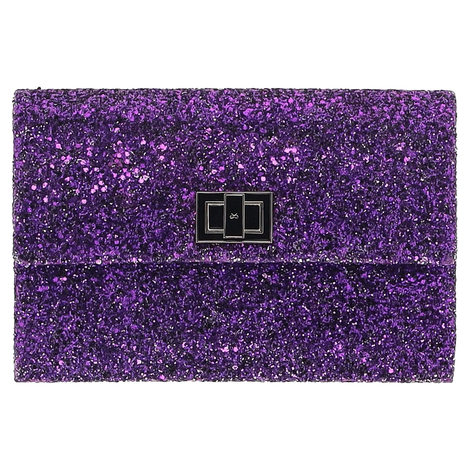 Anya Hindmarch Valorie Flap Clutch Bag in Purple Glitter