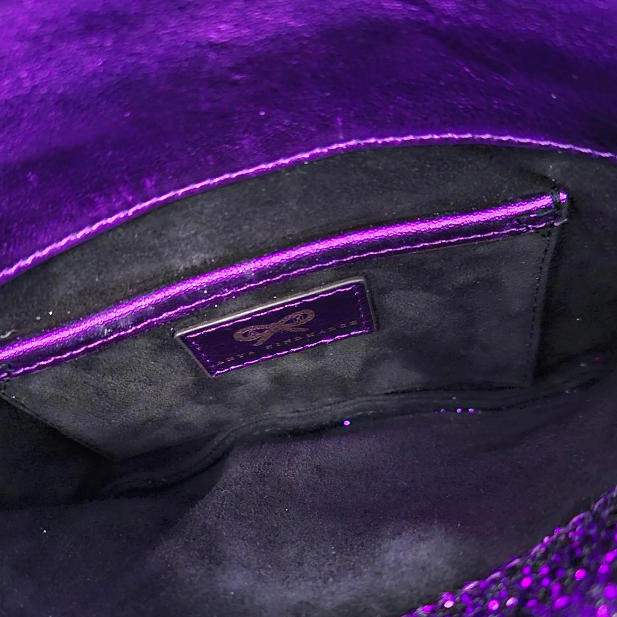 Anya Hindmarch Valorie Flap Clutch Bag in Purple Glitter