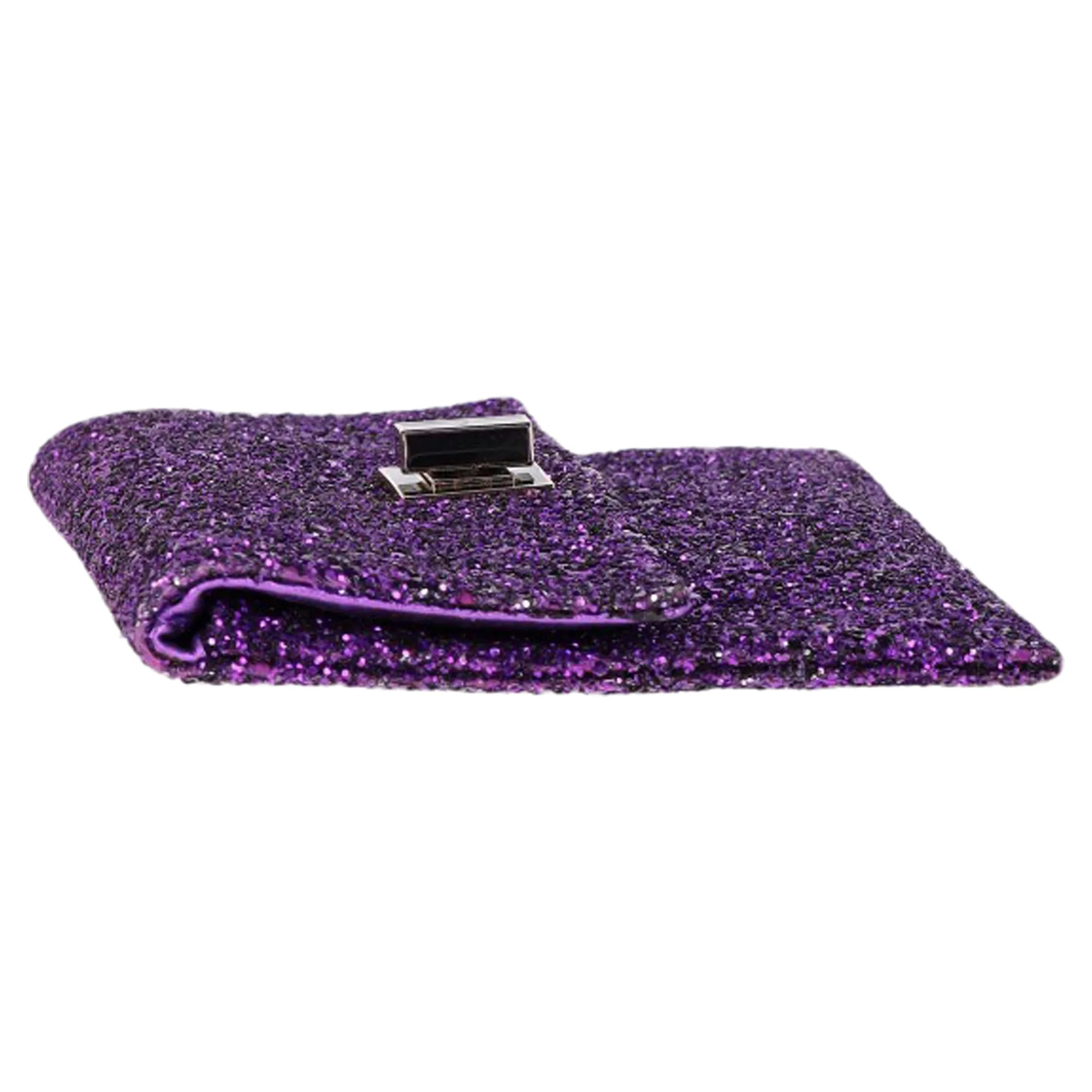 Anya Hindmarch Valorie Flap Clutch Bag in Purple Glitter