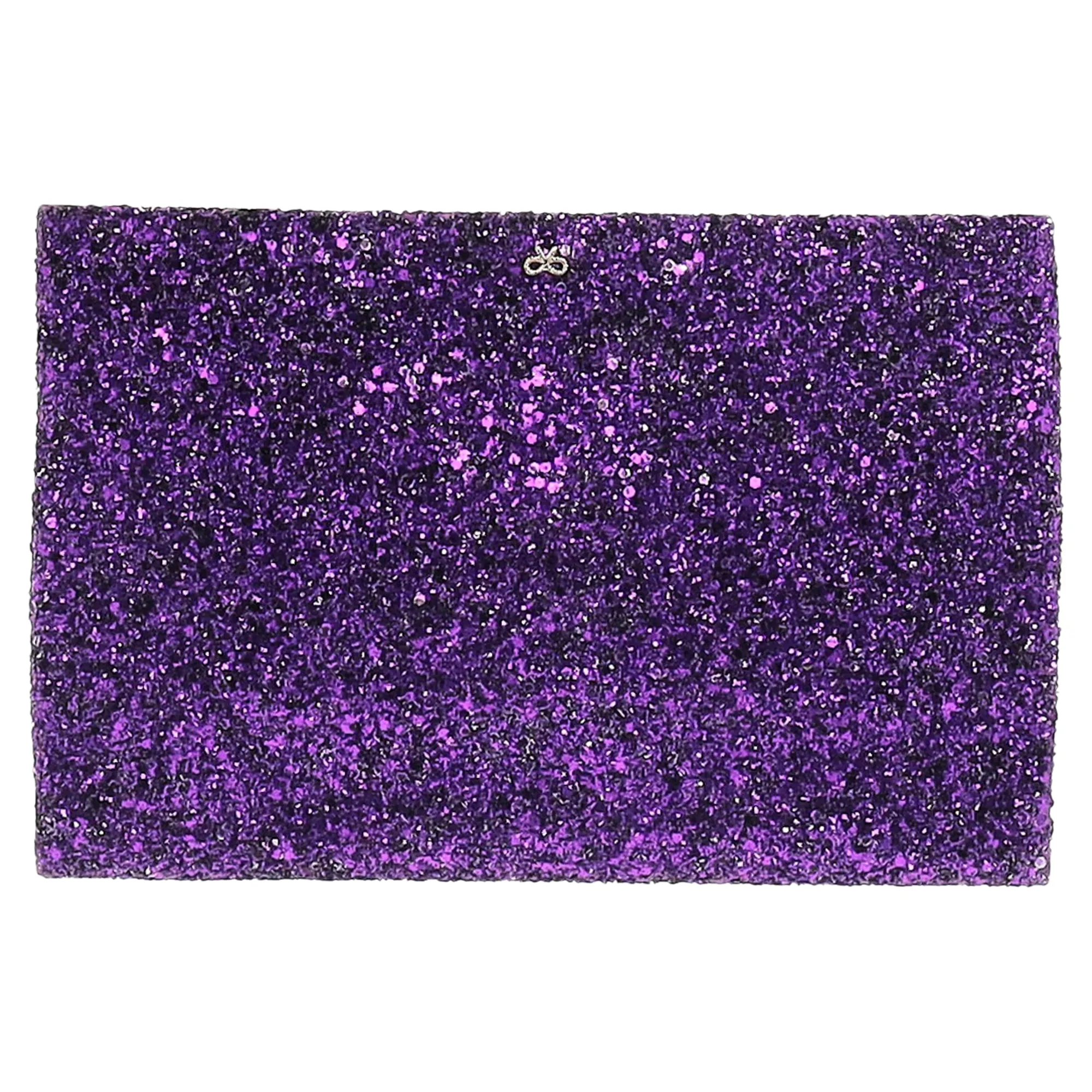 Anya Hindmarch Valorie Flap Clutch Bag in Purple Glitter