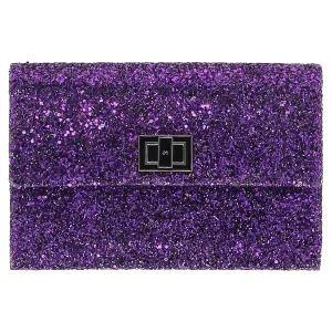 Anya Hindmarch Valorie Flap Clutch Bag in Purple Glitter