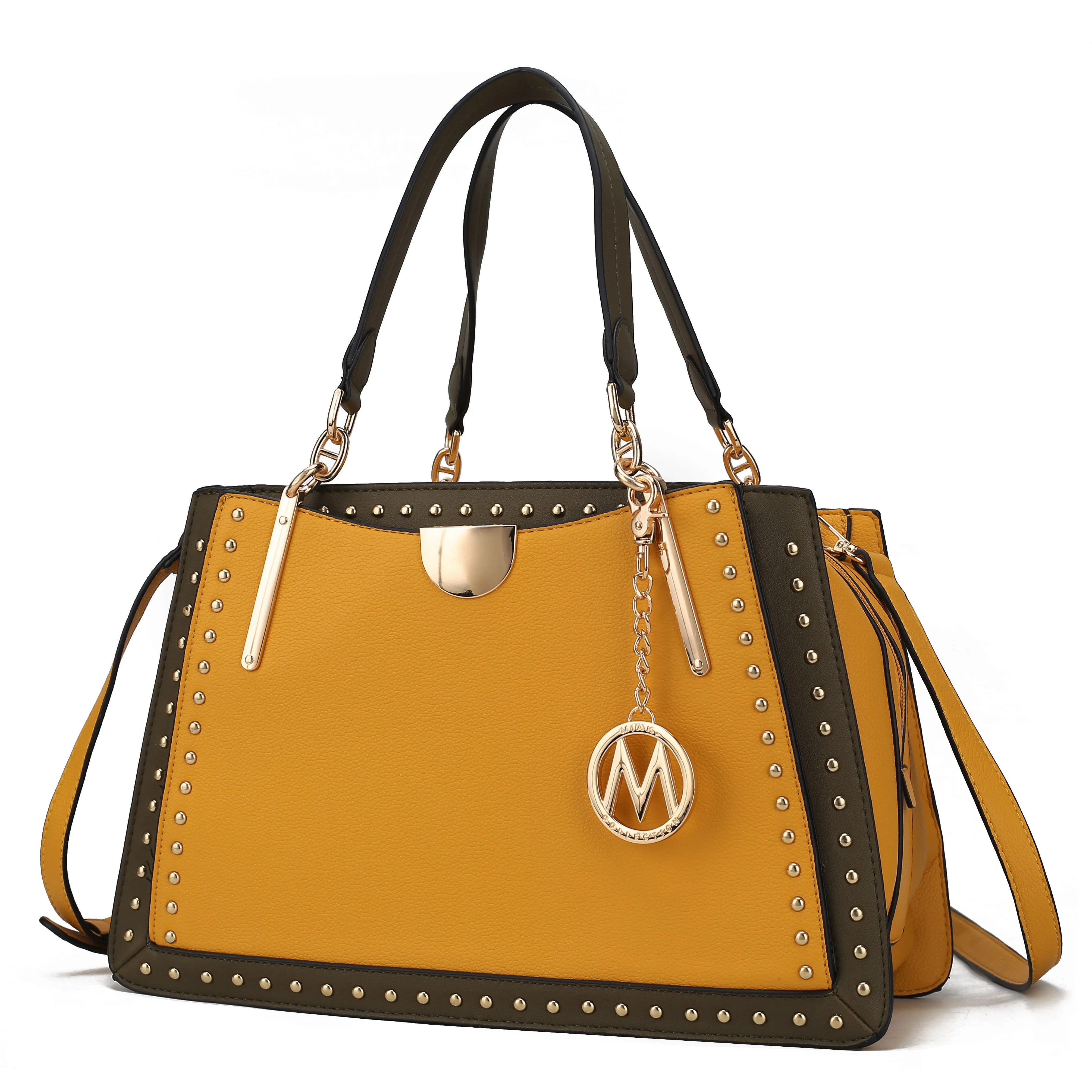Aubrey Vegan Leather Multi Compartment Satchel Handbag - Color Block