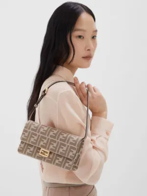 Beige FF Jacquard Wallet On Chain