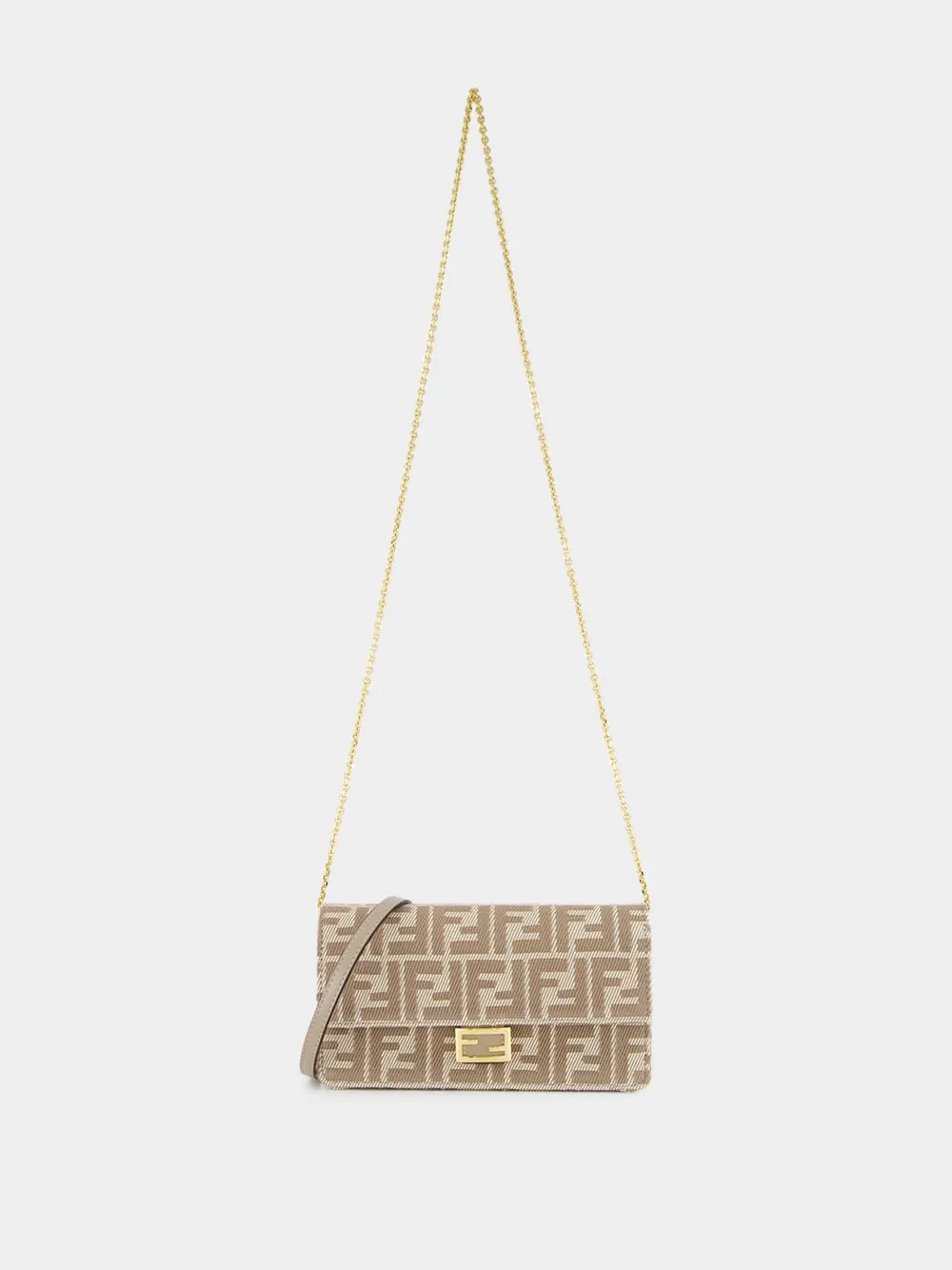 Beige FF Jacquard Wallet On Chain
