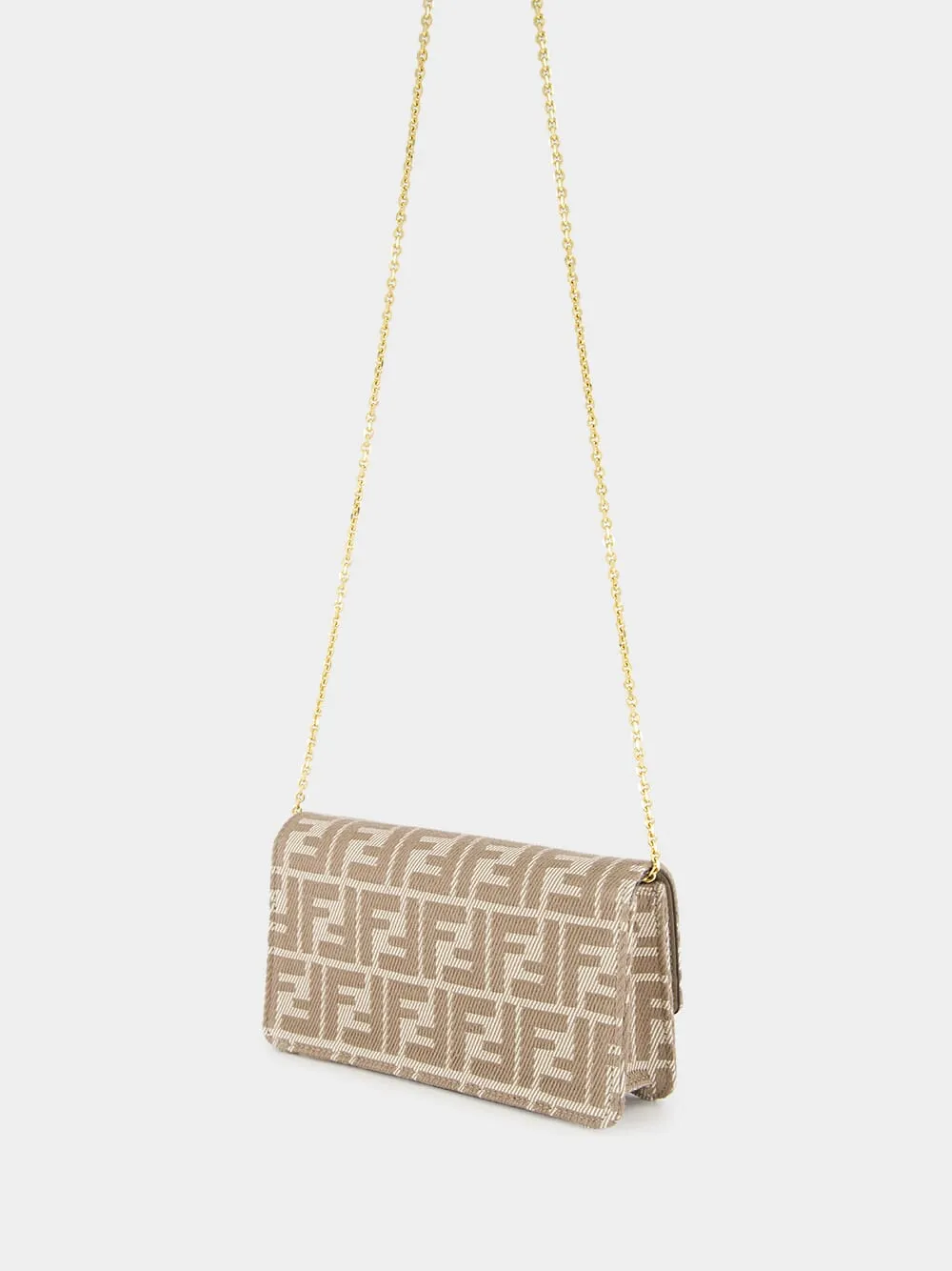 Beige FF Jacquard Wallet On Chain