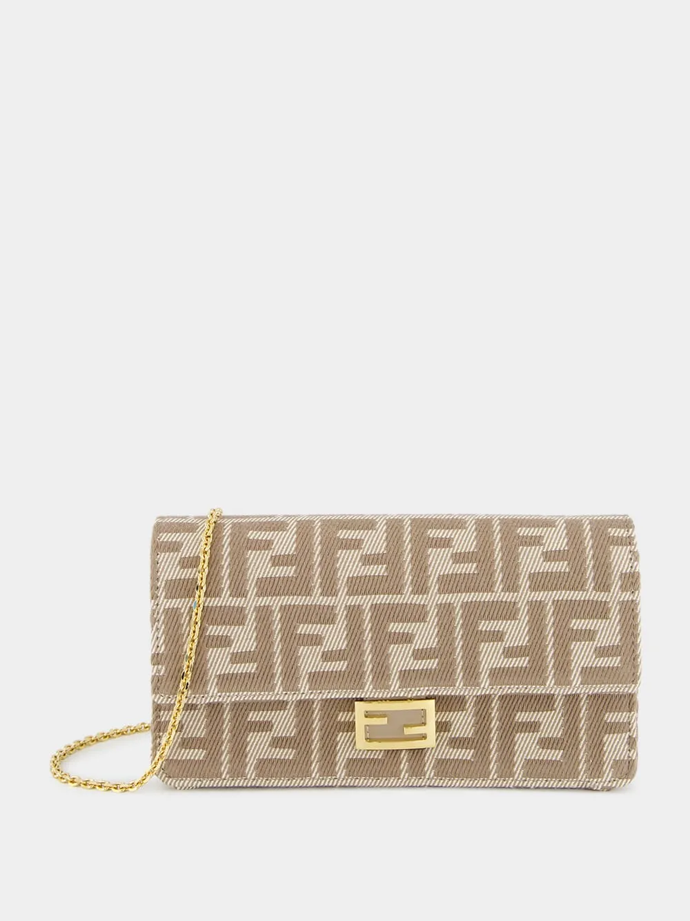 Beige FF Jacquard Wallet On Chain