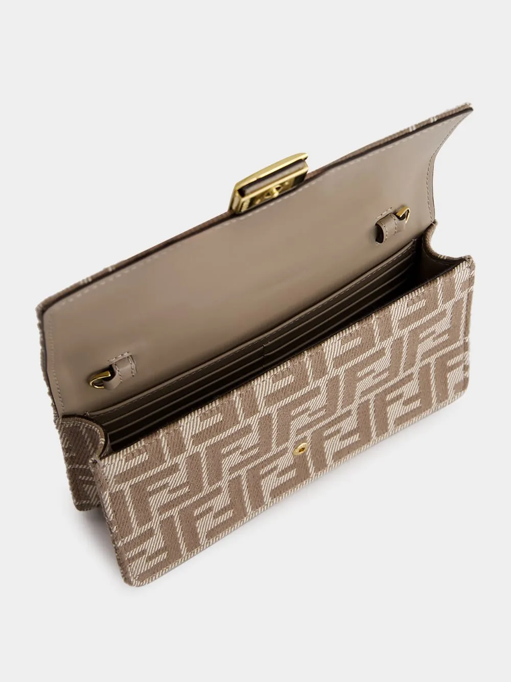 Beige FF Jacquard Wallet On Chain