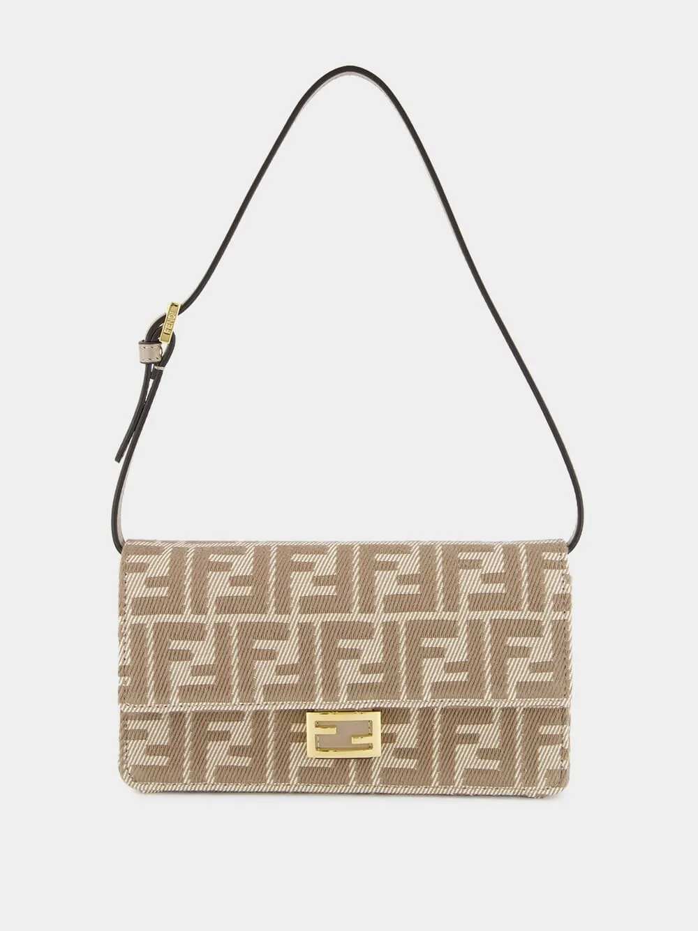 Beige FF Jacquard Wallet On Chain