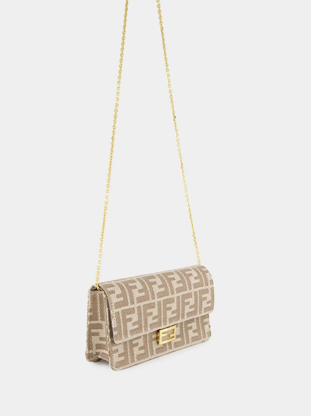 Beige FF Jacquard Wallet On Chain
