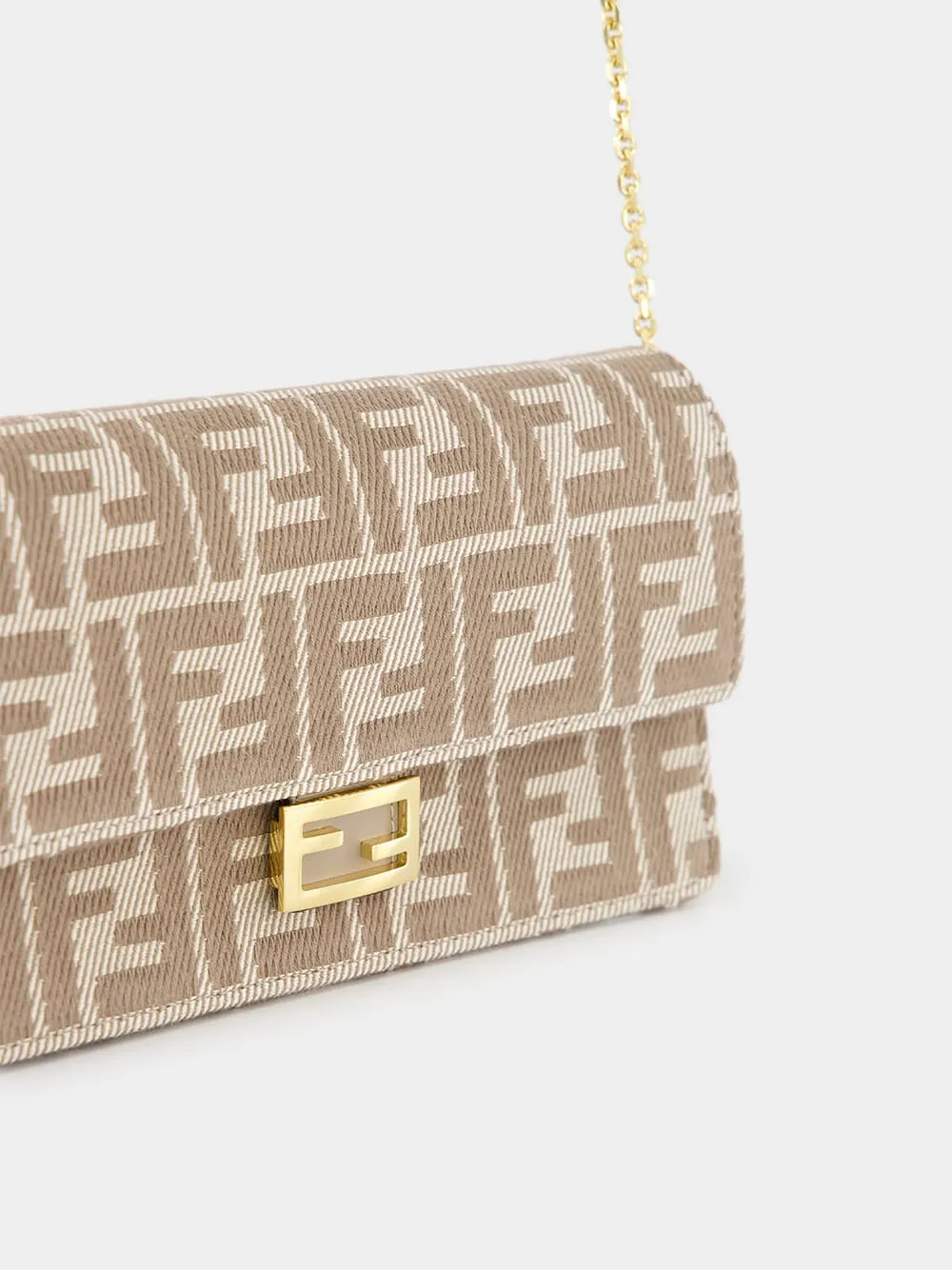 Beige FF Jacquard Wallet On Chain
