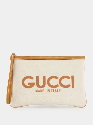 Beige Gucci Print Clutch