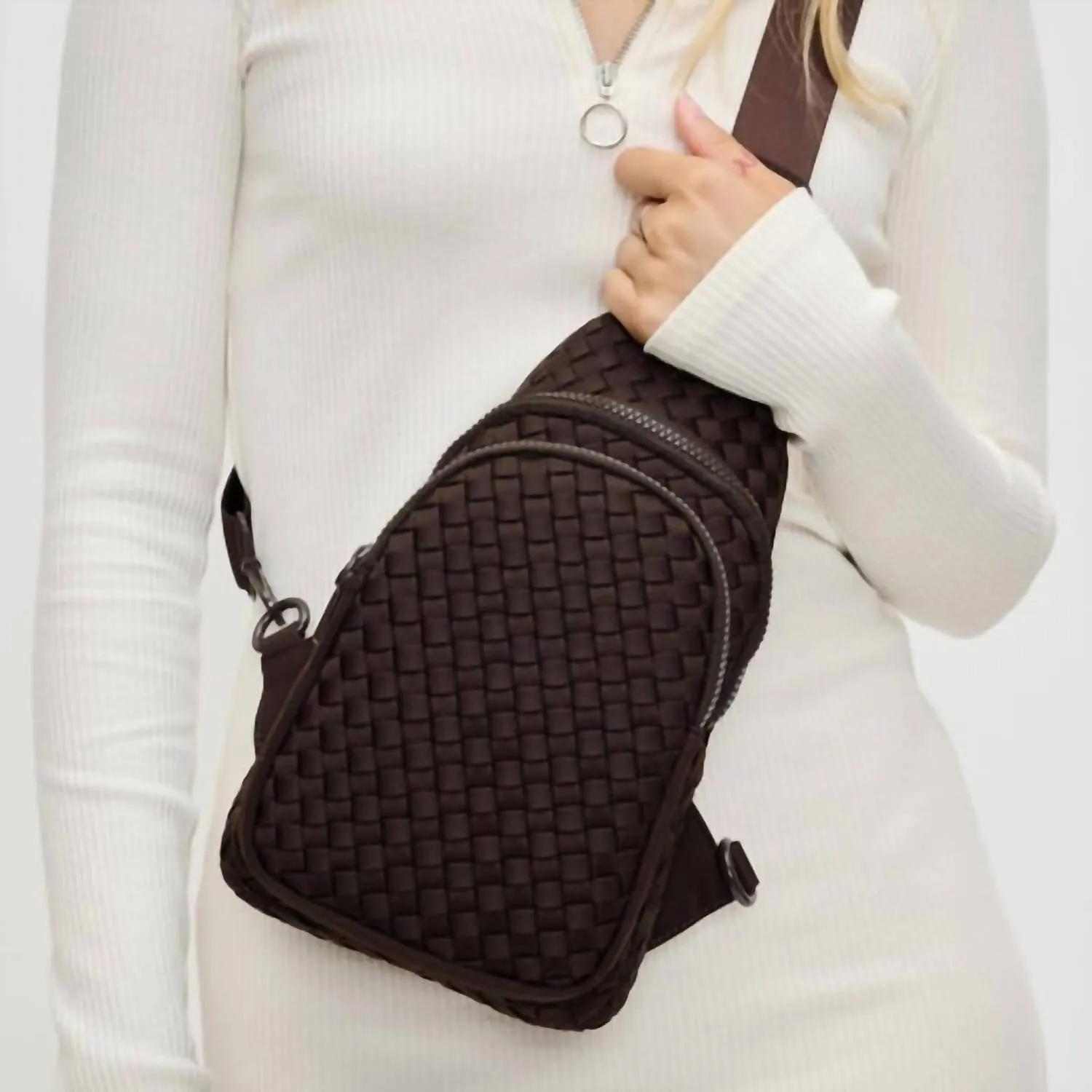 Beyond The Horizon - Woven Neoprene Sling Backpack In Chocolate