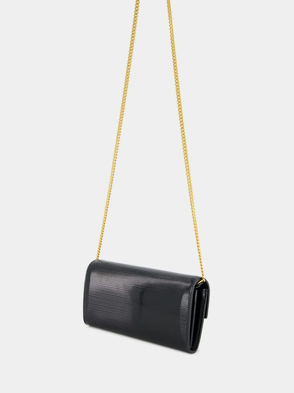 Black B-Buzz Wallet in Striped Patent Leather