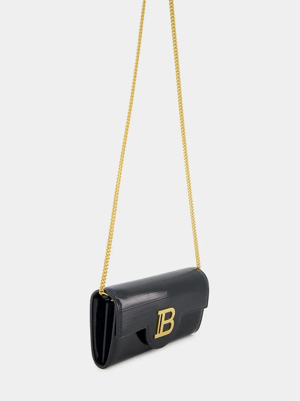 Black B-Buzz Wallet in Striped Patent Leather