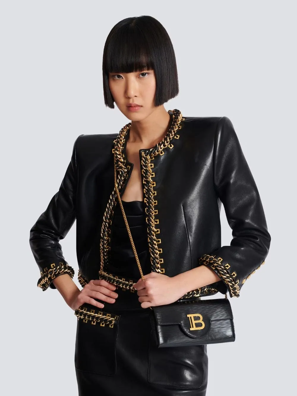 Black B-Buzz Wallet in Striped Patent Leather