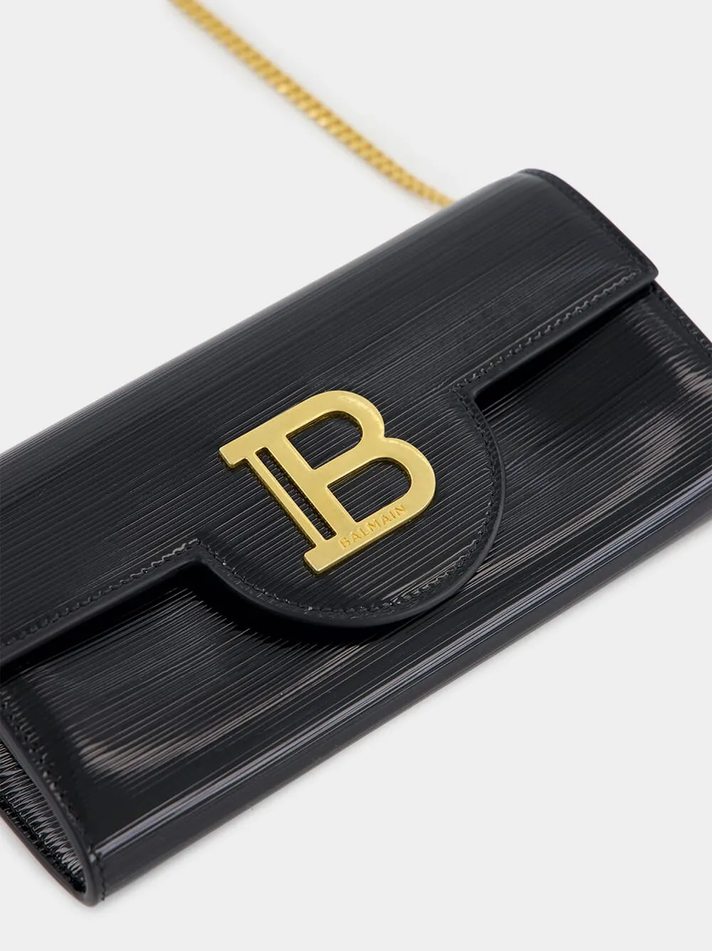 Black B-Buzz Wallet in Striped Patent Leather