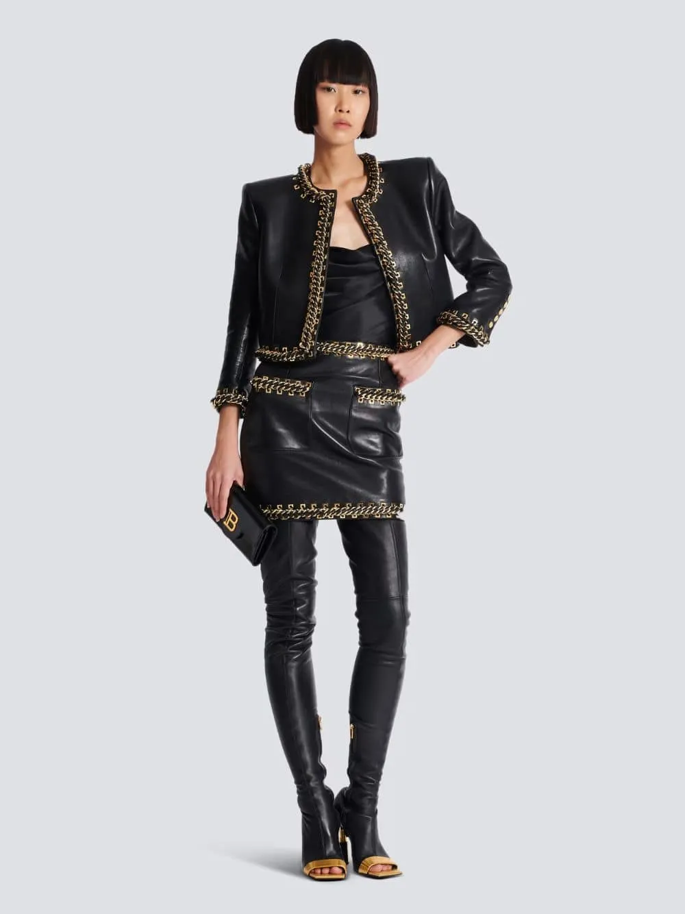 Black B-Buzz Wallet in Striped Patent Leather
