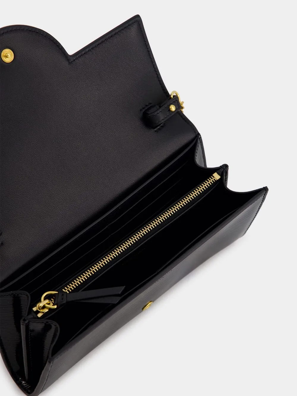 Black B-Buzz Wallet in Striped Patent Leather