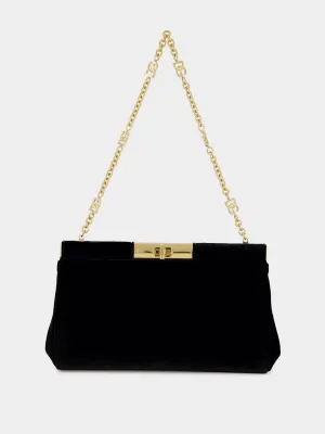 Black Medium Marlene Velvet Shoulder Bag