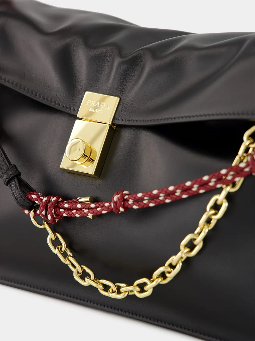 Black Soft Sound Leather Shoulder Bag with Charms