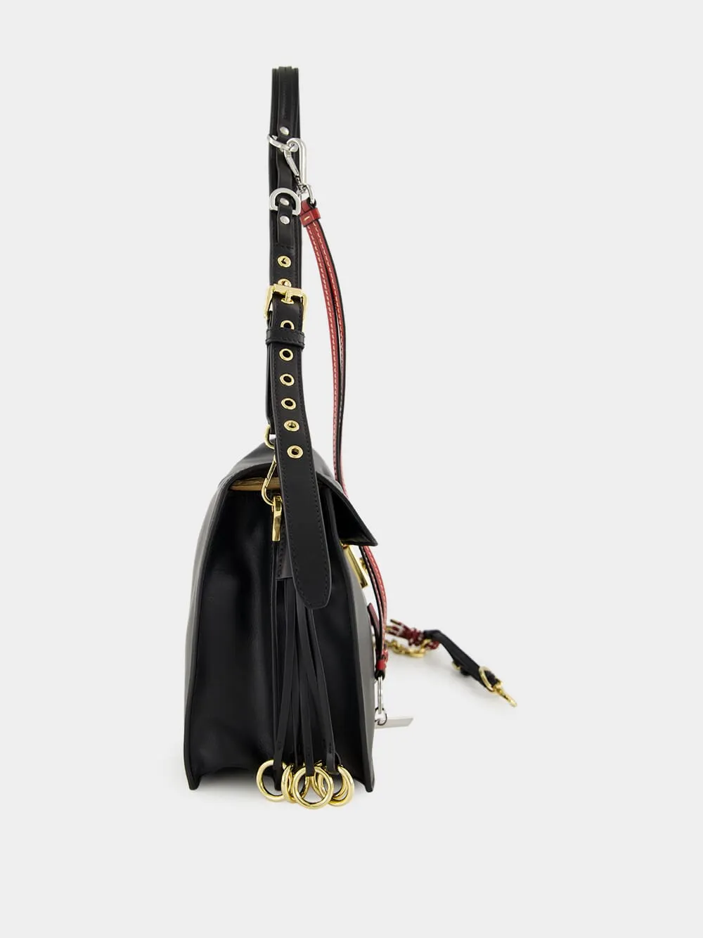 Black Soft Sound Leather Shoulder Bag with Charms