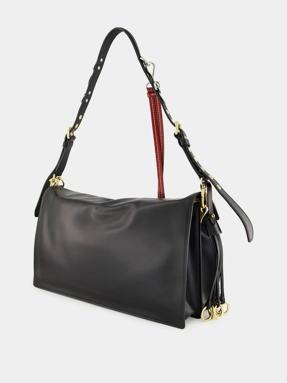 Black Soft Sound Leather Shoulder Bag with Charms