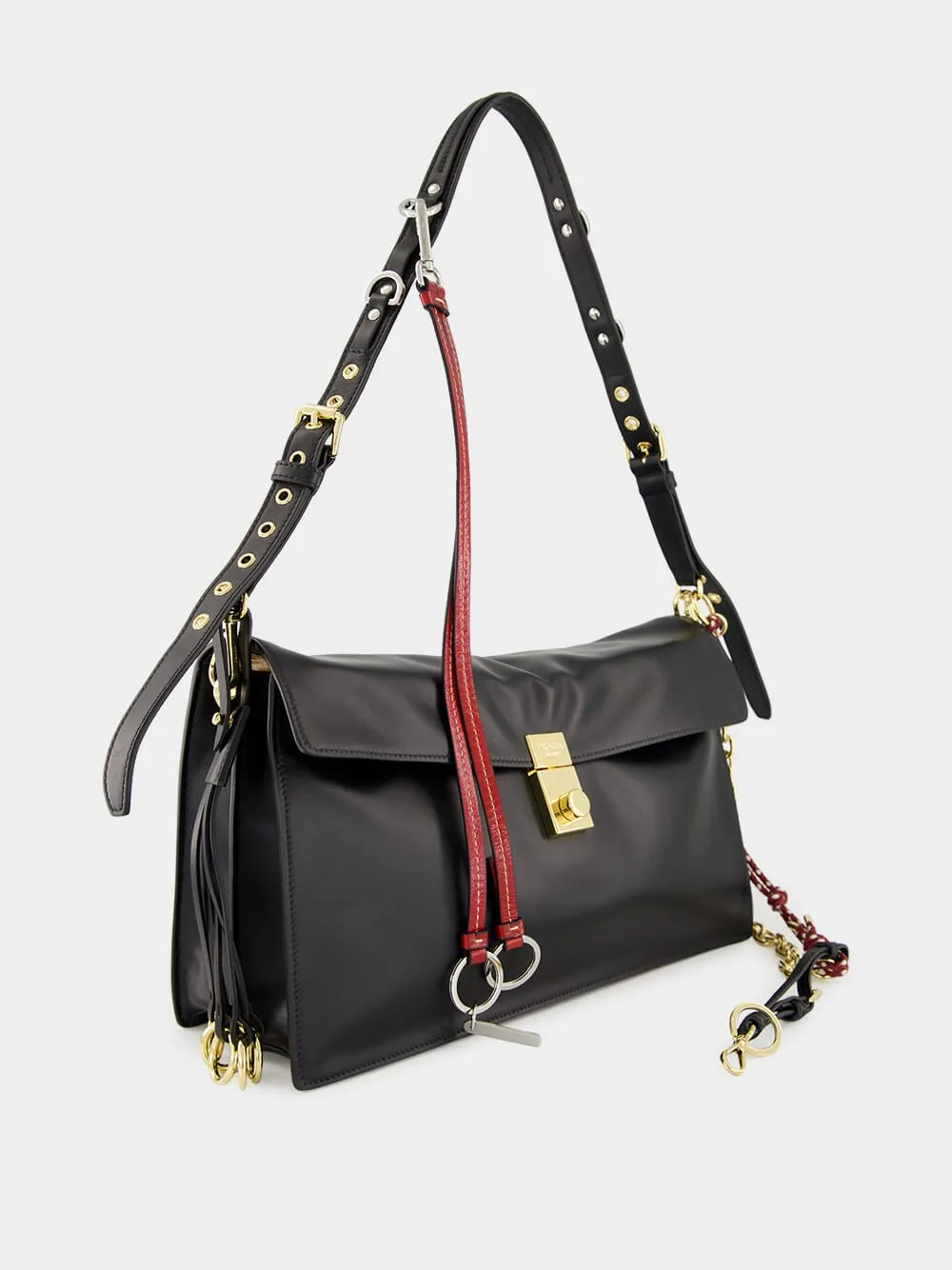 Black Soft Sound Leather Shoulder Bag with Charms
