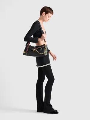 Black Soft Sound Leather Shoulder Bag with Charms