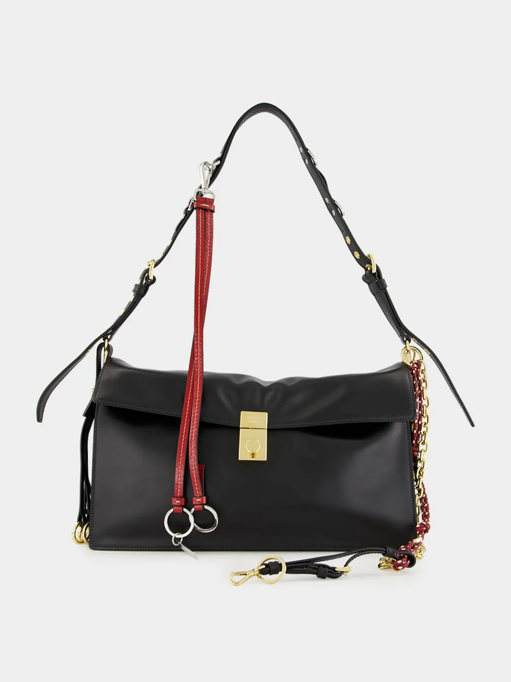 Black Soft Sound Leather Shoulder Bag with Charms