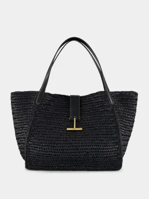 Black Tara Raffia and Leather Large Tote Bag