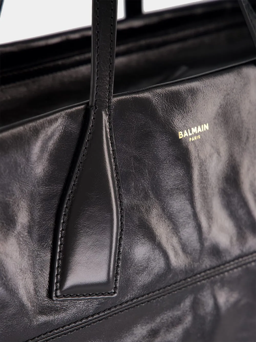 Black Track Shiny Leather Tote Bag