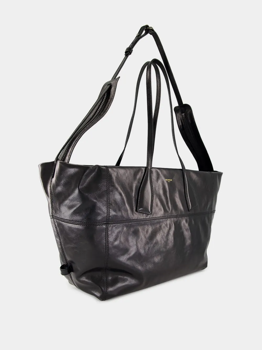Black Track Shiny Leather Tote Bag