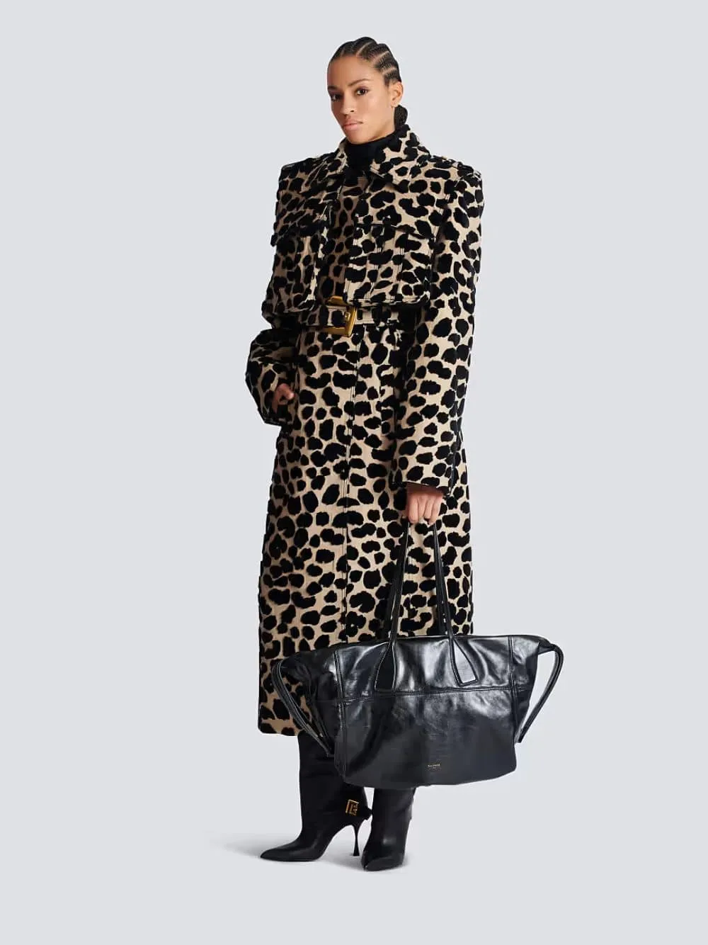 Black Track Shiny Leather Tote Bag