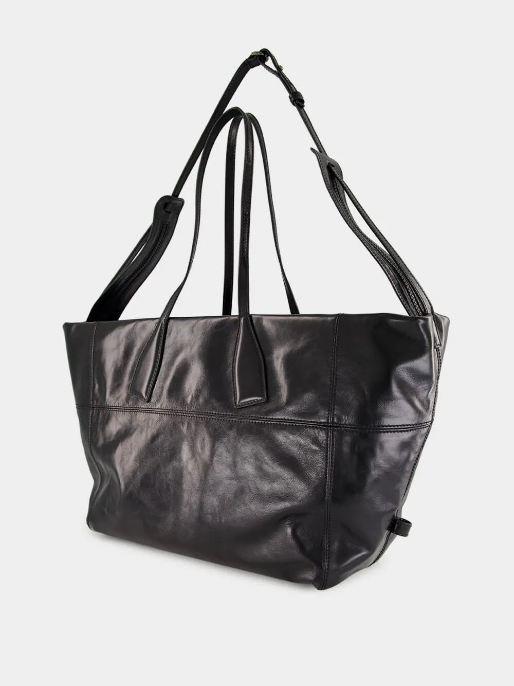 Black Track Shiny Leather Tote Bag