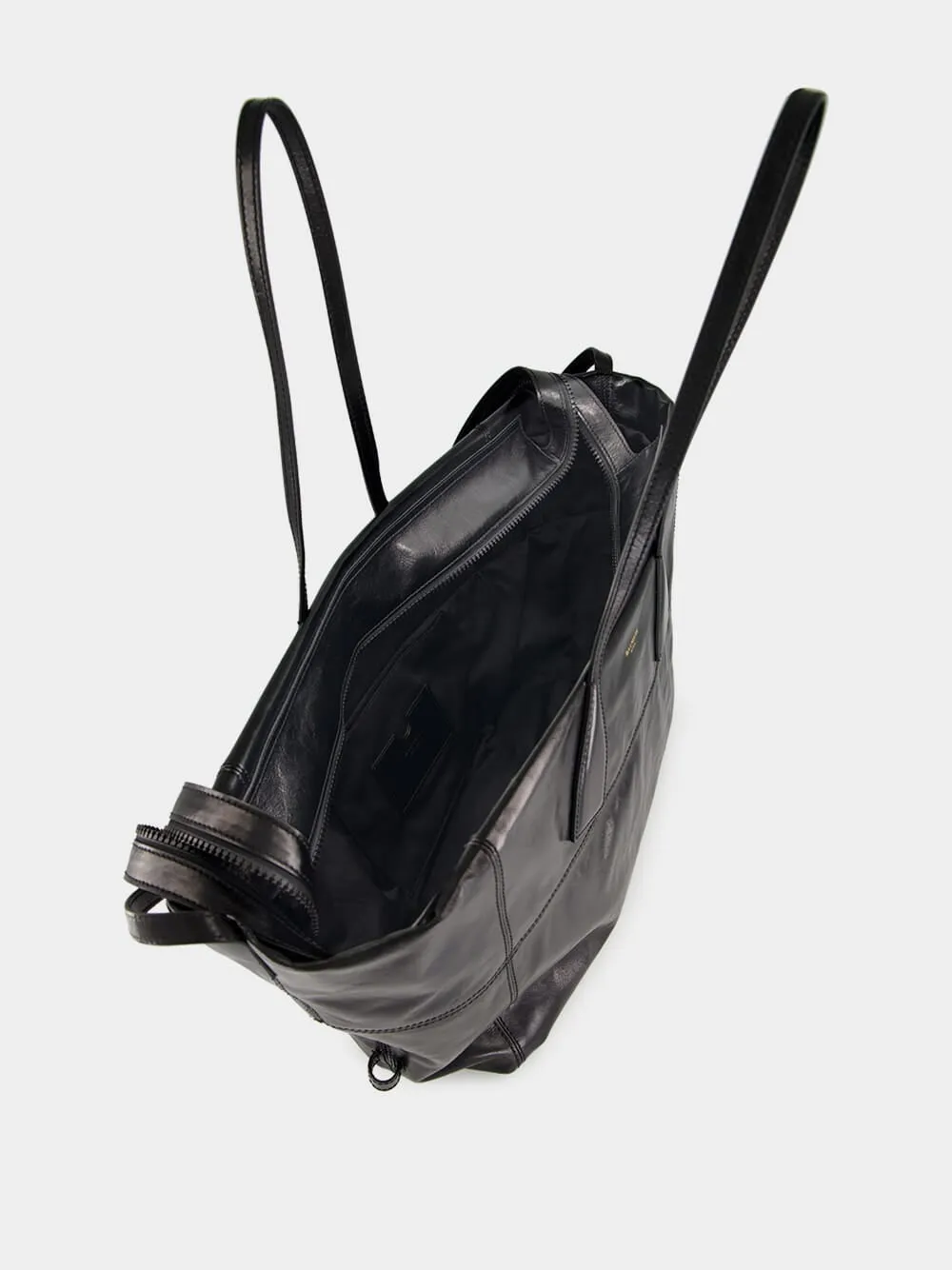 Black Track Shiny Leather Tote Bag