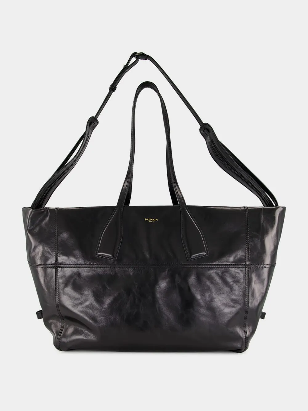 Black Track Shiny Leather Tote Bag