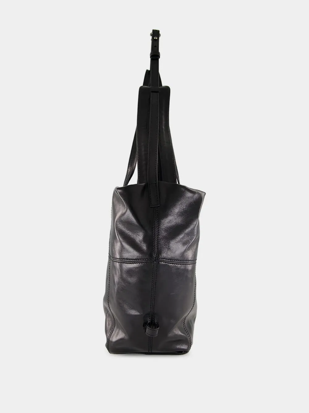 Black Track Shiny Leather Tote Bag