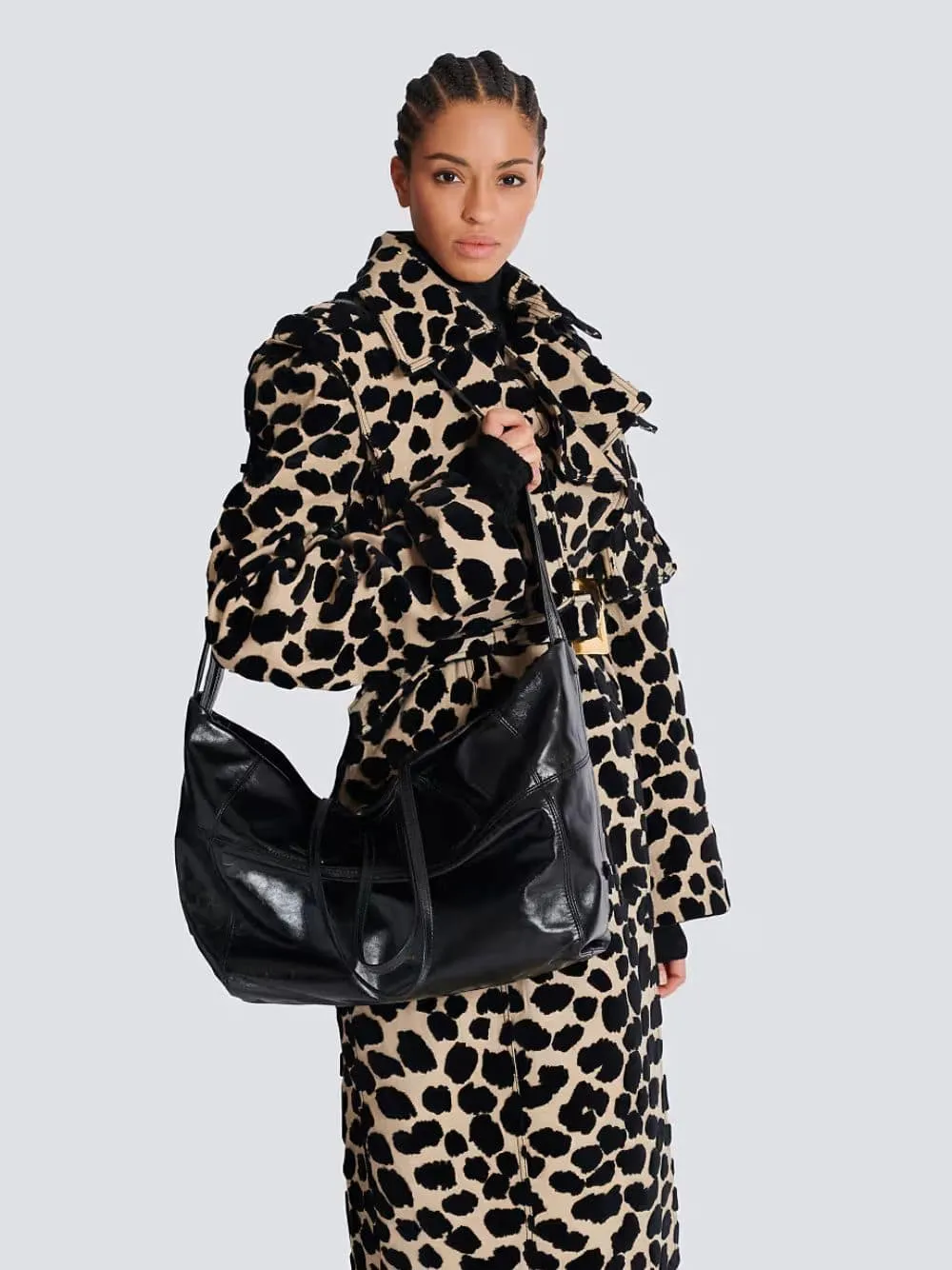 Black Track Shiny Leather Tote Bag