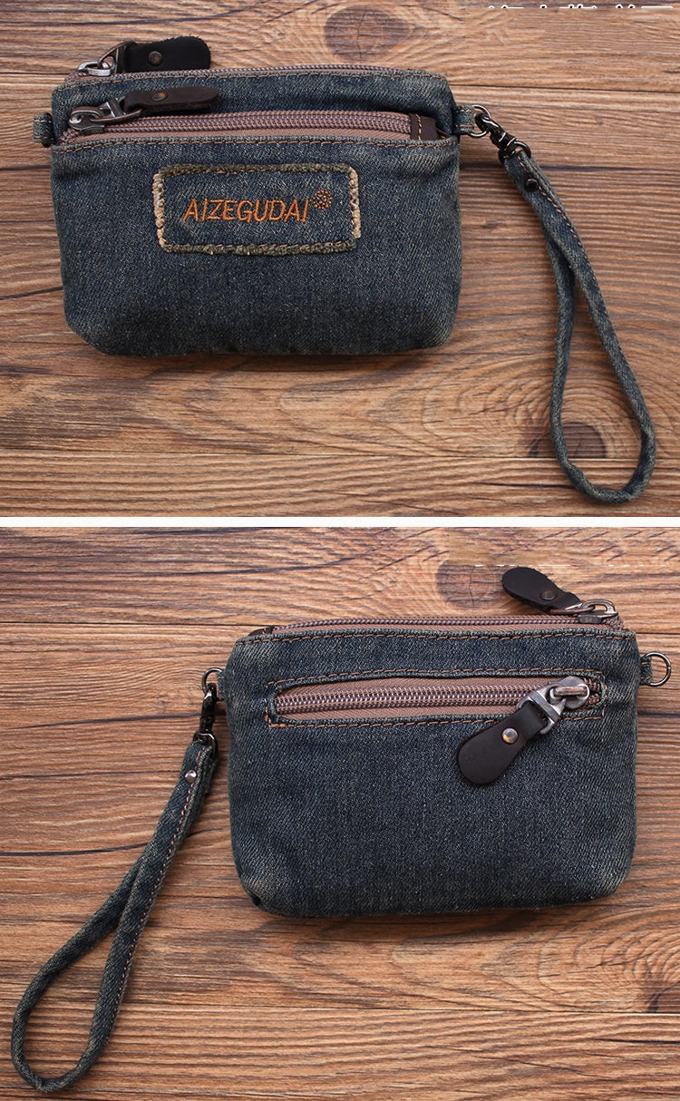 Black Denim Womens Mini Shoulder Bags Keys Coin Wallet Crossbody Bag Denim Wirstlet Purse