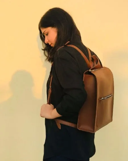 Blue  Leather Backpacks For women-Chic Zipper Closure Backpack 557-2