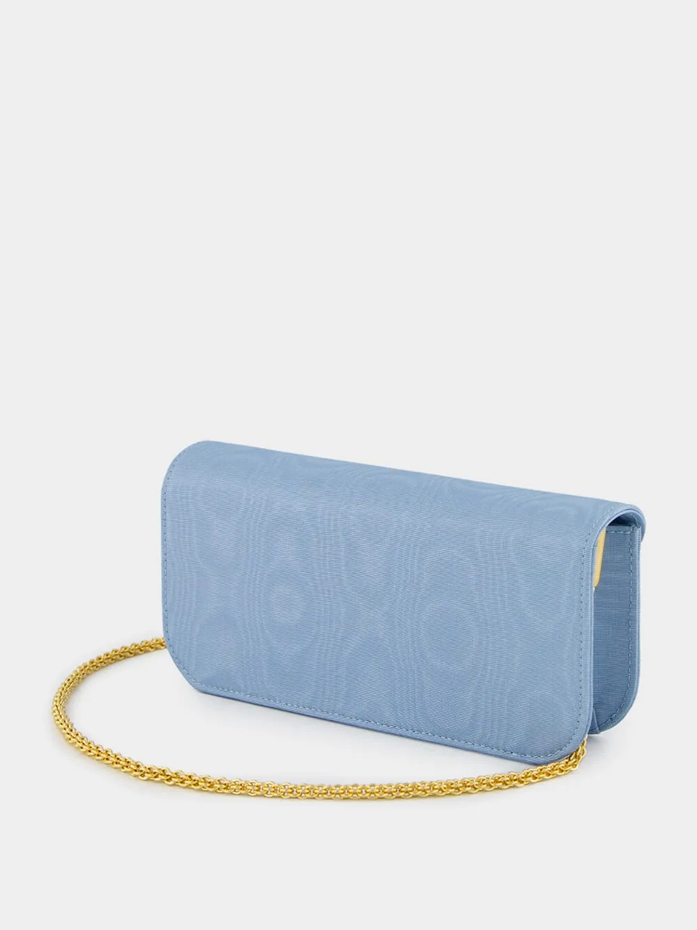 Blue Loc Moir Fabric Clutch with Jewel Logo
