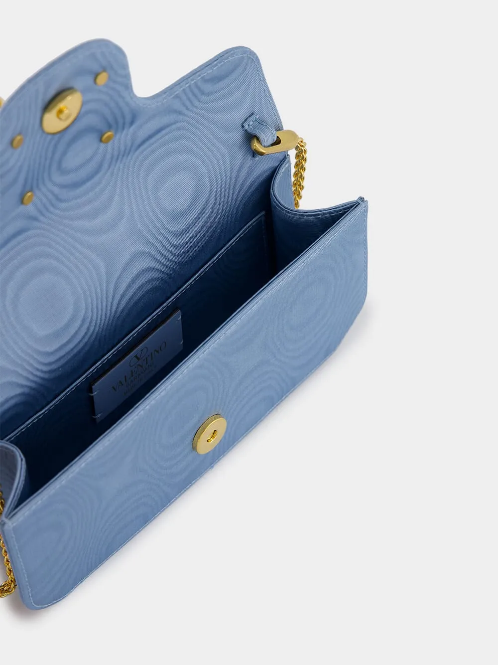 Blue Loc Moir Fabric Clutch with Jewel Logo