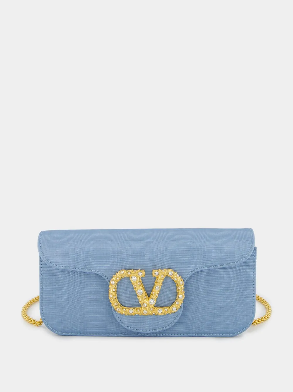 Blue Loc Moir Fabric Clutch with Jewel Logo