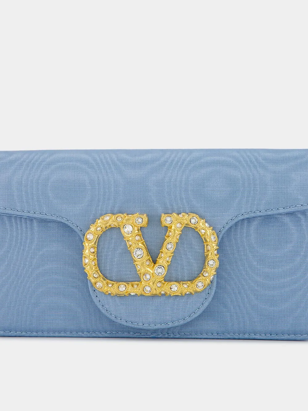 Blue Loc Moir Fabric Clutch with Jewel Logo