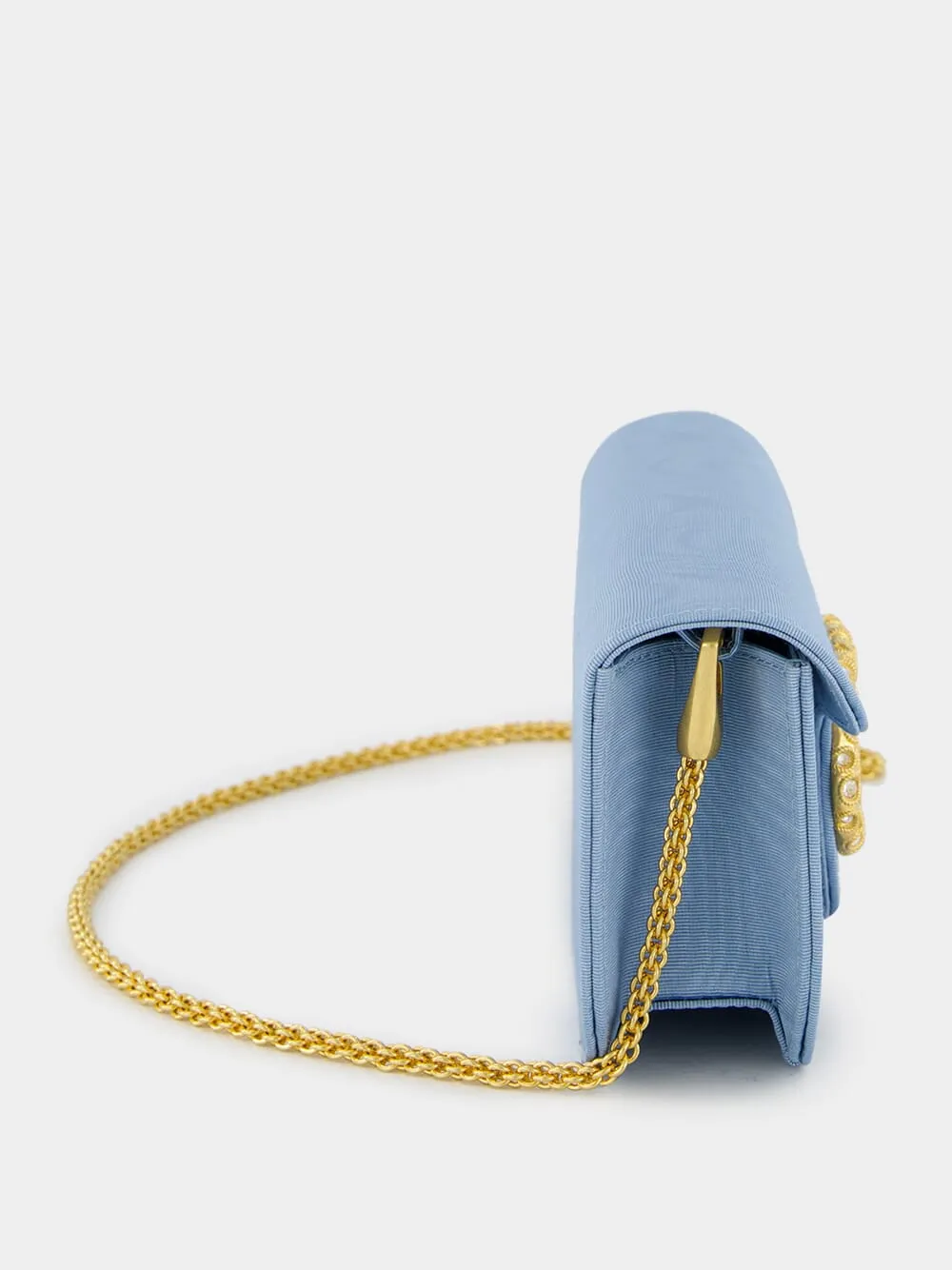 Blue Loc Moir Fabric Clutch with Jewel Logo