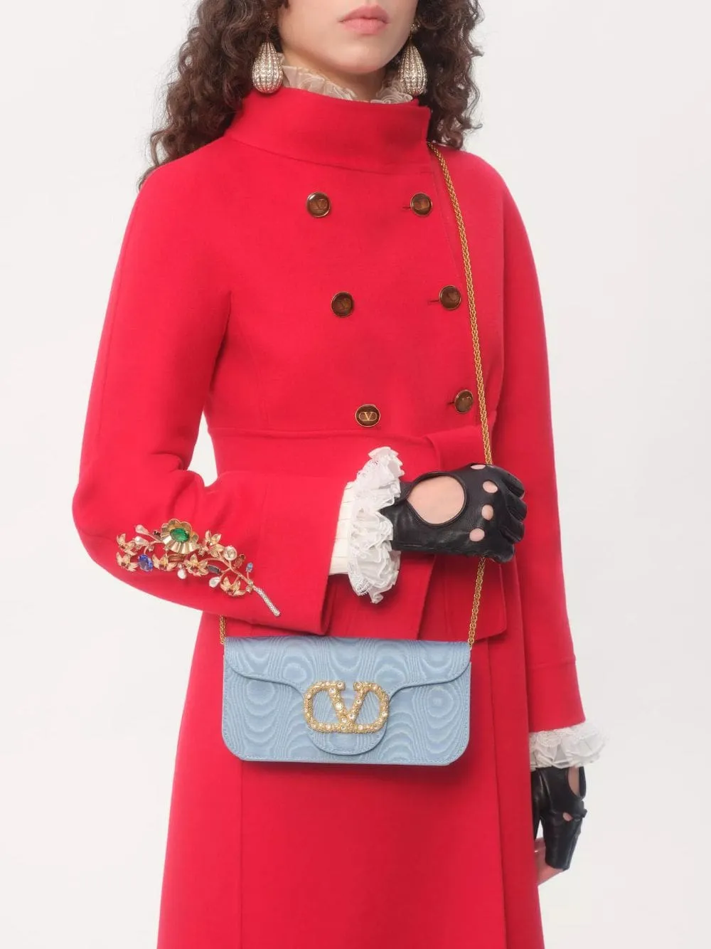 Blue Loc Moir Fabric Clutch with Jewel Logo